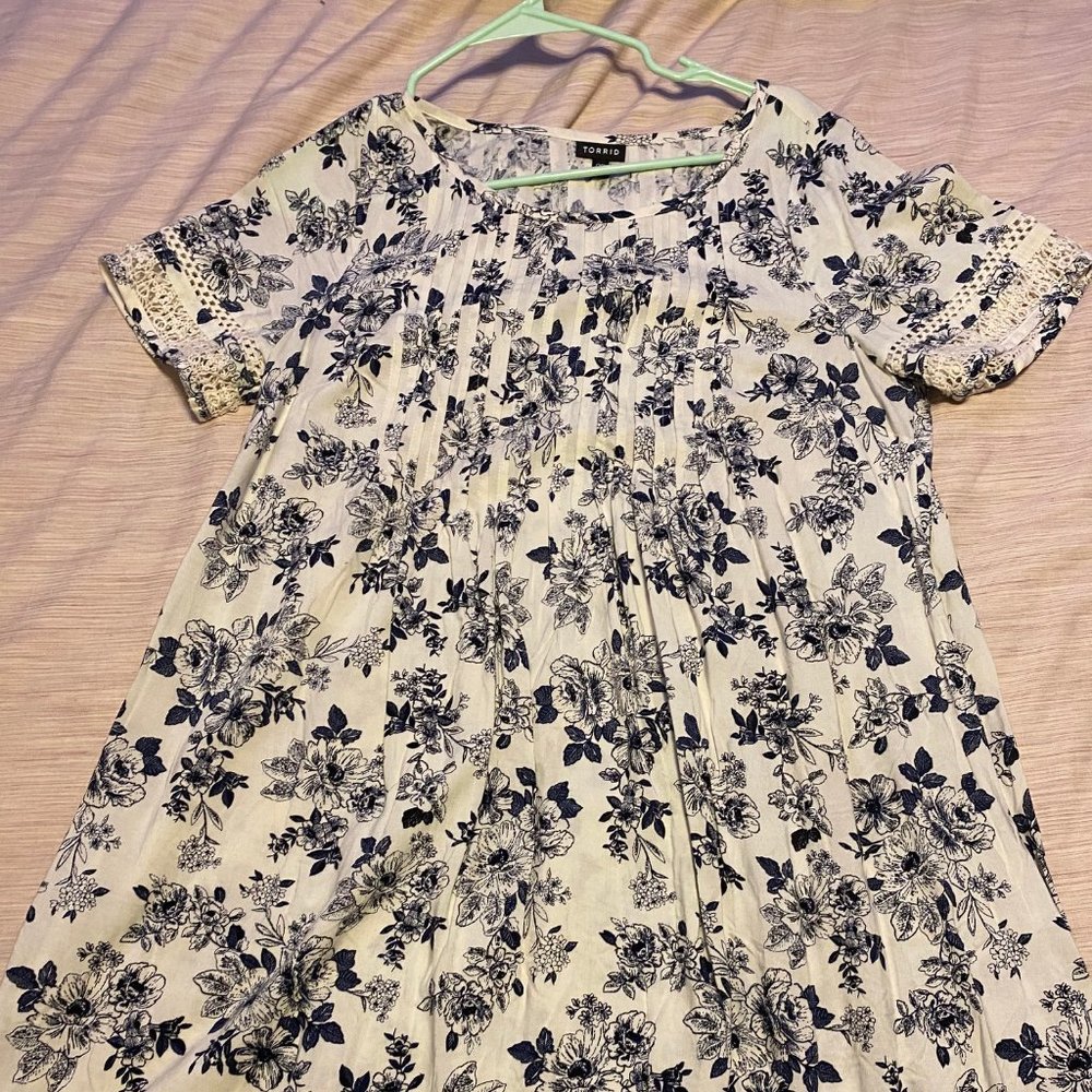 Torrid blue and white floral dress.